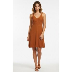 Knit Mini Dress‎ Womens S Burnt Orange Boho Chic Festival Pointelle Cottagecore
